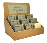 Heaven Scent’s Green Botanical stamped natural soap inspired by the ancient knowledge of plants and beliefs that surround them. Counter-top display Stand