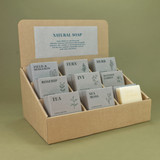 Heaven Scent’s Green Botanical stamped natural soap inspired by the ancient knowledge of plants and beliefs that surround them. Counter-top display Stand