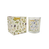 A Heaven Scent 20cl scented candle in a clear glass jar alongside its matching illustrated gift box. Aroma: Bluebell; Illustration: Wild Flowers