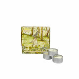 Heaven Scent tealights 20cl alongside an illustrated gift box which holds 9 scented tealights. Aroma: Fern; Illustration: Mossy Dell