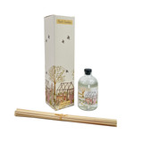 A Heaven Scent 100ml reed diffuser kit featuring a clear apothecary-style glass bottle, a bundle of 10 natural rattan reed sticks and an elegantly illustrated gift box. Aroma: Rosemary, Sage & Thyme; Illustration: Herb Garden