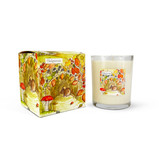 A Heaven Scent Autumn/Winter 20cl scented candle in a clear glass jar alongside its matching illustrated gift box. Aroma: Hedgerows; Illustration: Harvest Mouse