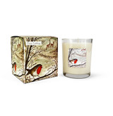 A Heaven Scent Autumn/Winter 20cl scented candle in a clear glass jar alongside its matching illustrated gift box. Aroma: Wild Fig & Grape; Illustration: Plum Pudding, Robin