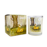 A Heaven Scent Autumn/Winter 20cl scented candle in a clear glass jar alongside its matching illustrated gift box. Aroma: Winter Scent; Illustration: Winter Walks Sitting Deer