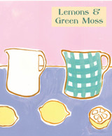 A Heaven Scent new SUMMER 20cl scented candle in a clear glass jar alongside its matching illustrated gift box. Aroma: Lemons & Green Moss; Illustration: Green Jug & Lemons