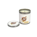 A Heaven Scent new SUMMER 20cl scented candle in a clear glass jar alongside its matching illustrated gift box. Aroma: Lavender & Geranium; Illustration: Eggs in a Nest