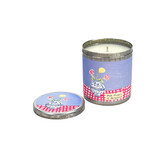 A Heaven Scent new SUMMER 20cl scented candle in a clear glass jar alongside its matching illustrated gift box. Aroma: Pink Pepper & Bergamot; Illustration: Blue & White Vase with Carnations