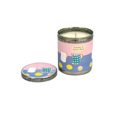 A Heaven Scent new SUMMER 20cl scented candle in a clear glass jar alongside its matching illustrated gift box. Aroma: Lemons & Green Moss; Illustration: Green Jug & Lemons