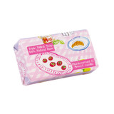 A Heaven Scent new spring/summer 150g natural soap bar, wrapped in an illustrative recyclable paper. Aroma: Black Currant & Sweet Vanilla; Illustration: Coffee Pot, Croissant & Lemons