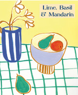 A Heaven Scent new SUMMER wax melt lemons alongside their matching illustrated gift box. Aroma: Lime, Basil & Mandarin; Illustration: Fruit Bowl with Pear