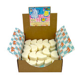 A Heaven Scent new SUMMER wax melt croissant shapes in a display box with illustrated plinth label. Aroma: Summer Berries; Illustration: Coffee Pot & Yellow Jug