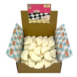 A Heaven Scent new SUMMER wax melt croissant shapes in a display box with illustrated plinth label. Aroma: Caffe Martini; Illustration: Espresso Martini on a cafe table