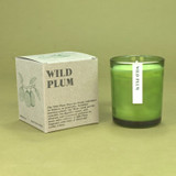 Heaven Scent Wild Plum Green Botanical 20cl scented candles, poured in green glass with an illustrated box, made in the UK from sustainable plant wax