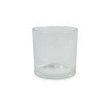 Heaven Scent 12x12cm clear glass candle jar filled with colourful dinner candles, sold in packs of three and made in the UK