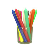 Heaven Scent 12x12cm clear glass candle jar filled with colourful dinner candles, sold in packs of three and made in the UK