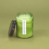 Green Botanical 150ml pharmacy jar Field & Hedgerow scented candle by Heaven Scent in a glass jar with a black lid.