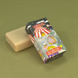 Heaven Scent's Autumn/Winter Blackcurrant, Cedar & Vanilla 150g wrapped Natural Soap with a beautiful illustrations of a circus tent and decorated circus animals by Sarah Pettitt.