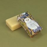 Heaven Scent's Autumn/Winter Green Oakwood & Cedar 150g wrapped Natural Soap with a beautiful illustration f an owl in a night time forest animals by Sarah Pettitt.
