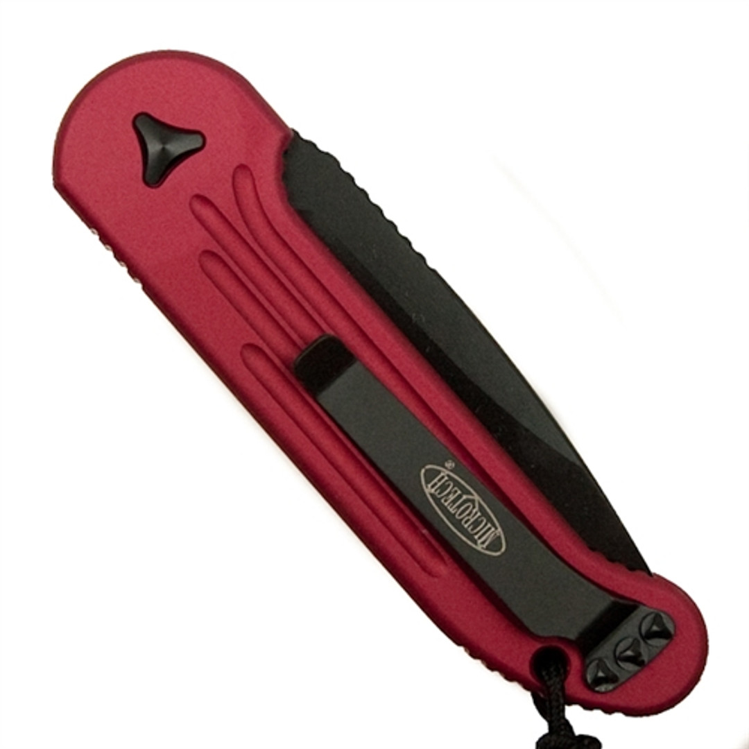 Microtech 135-2RD Red LUDT Auto Knife, Black Combo Blade REAR VIEW