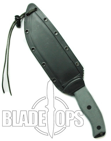 ESEE Knives ESEE-6 Fixed Blade Knife, Black Part Serrated Blade, Linen Micarta Handle, Black Sheath, ESEE-6S-B