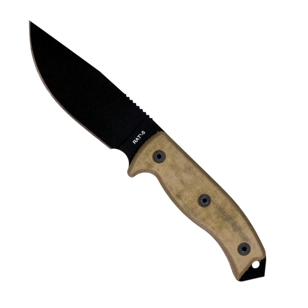 Ontario Rat 5 Canvas Micarta Fixed Blade Knife, Black Sheath