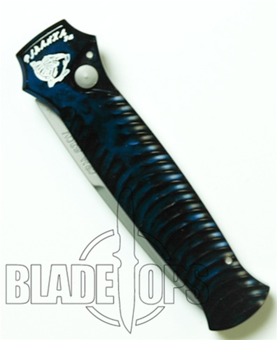 Piranha Blue Mini-Guard Auto Knife, CPM-S30V Bead Blast Blade