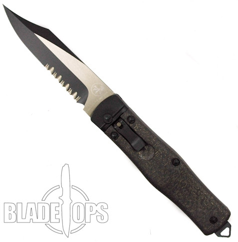 Microtech Limited Edition Lightning Strike OSS Cobra Knife, Black Tactical Combo Edge Bowie Blade