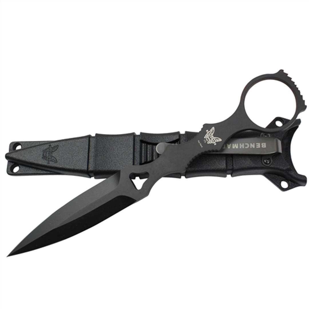 Benchmade 176BK SOCP Dagger D/E Fixed Blade Knife, Black Sheath, Black Blade SHEATH VIEW