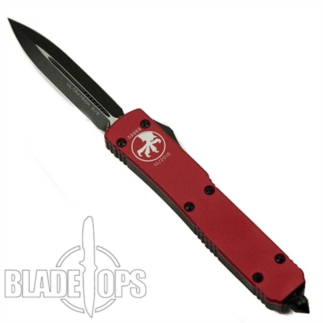 Microtech Ultratech Red/Black OTF Knife, Plain Black D/E Blade