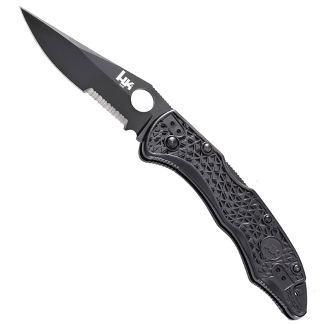 Benchmade HK PIKA II Folder Knife, Black, Clip Point, Part Serrated Edge, 14402SBK