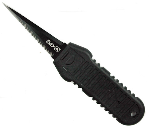 Fury Treasure Dive Knife, Extreme Serrated Spear Point, Black