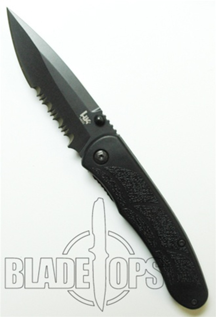 Benchmade HK Liner Lock Knife, Black, Drop Point Part Serrated Edge, 14650SBT