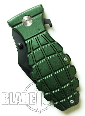 Green Grenade Bomb Extreme Spring Assist Knife, Black Tactical, P/S