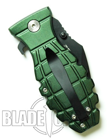 Green Grenade Bomb Extreme Spring Assist Knife, Black Tactical, P/S