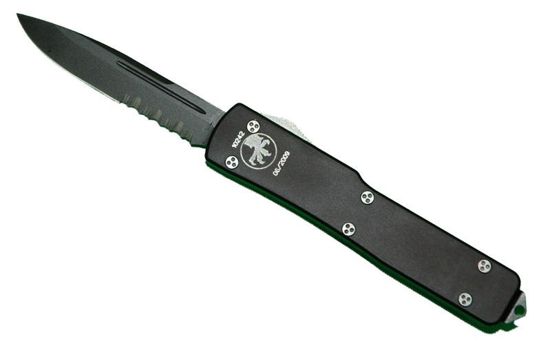 Microtech UTX85 D/A Out the Front Knife, Single Edge, DLC Blade, Part Serrated, MT125-2
