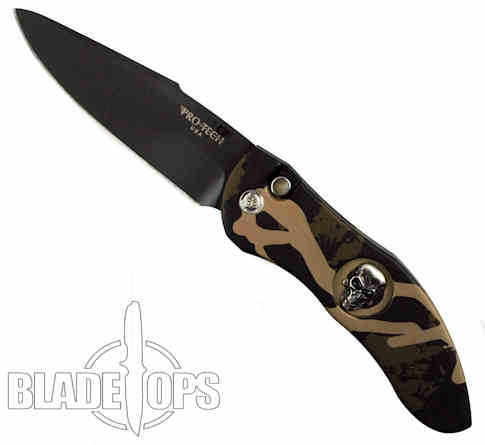 ProTech Elishewitz Skull Splash DORU Automatic Knife, Dark Camo