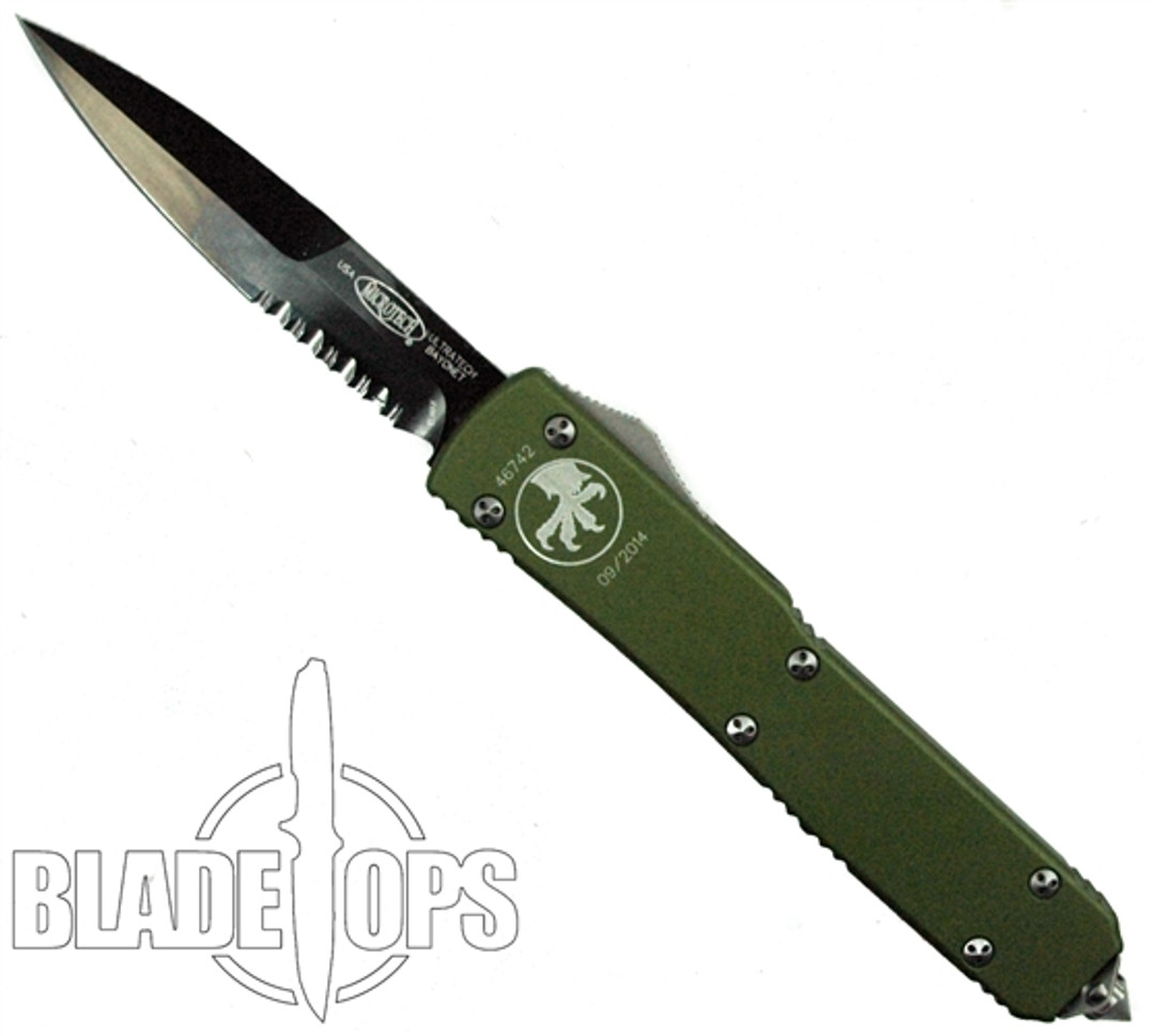 Microtech Olive Ultratech OTF Knife, Bayonet DLC Combo Blade