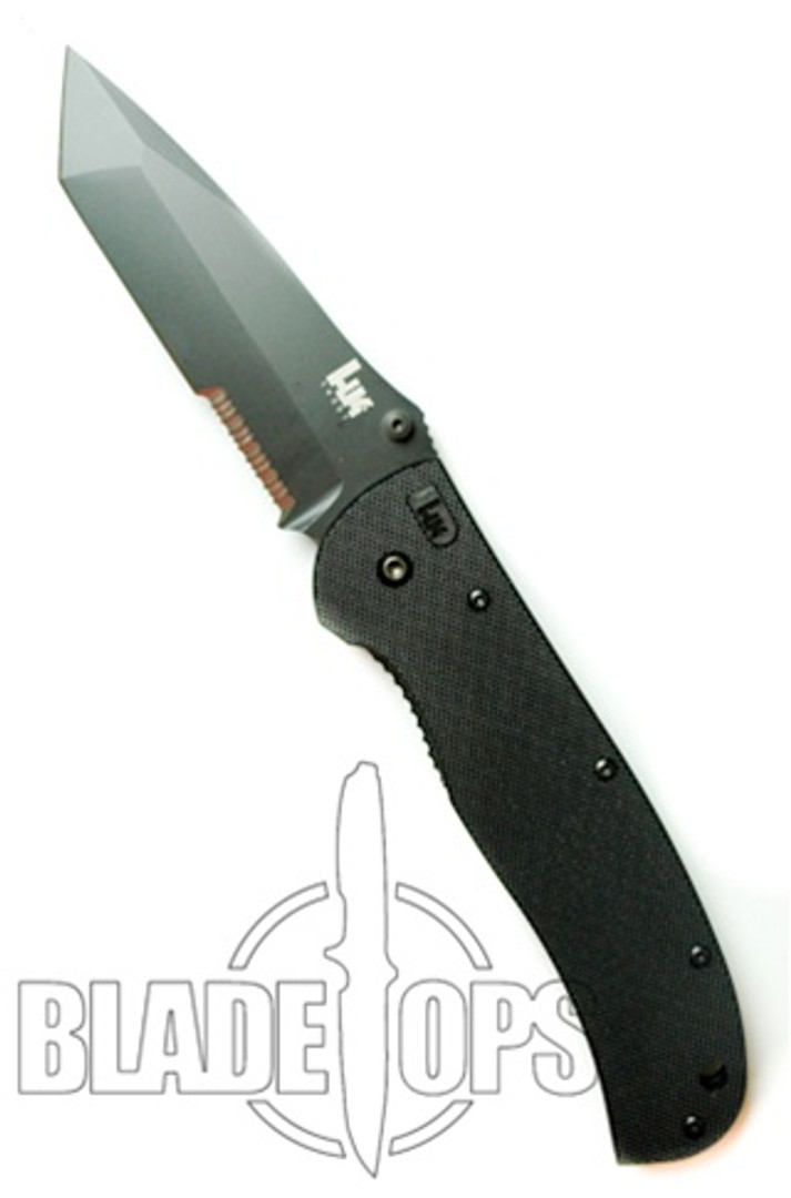 Benchmade H&K Ascender Folder Knife, Black Tactical, Tanto Part Serrated Edge, 14351SBT