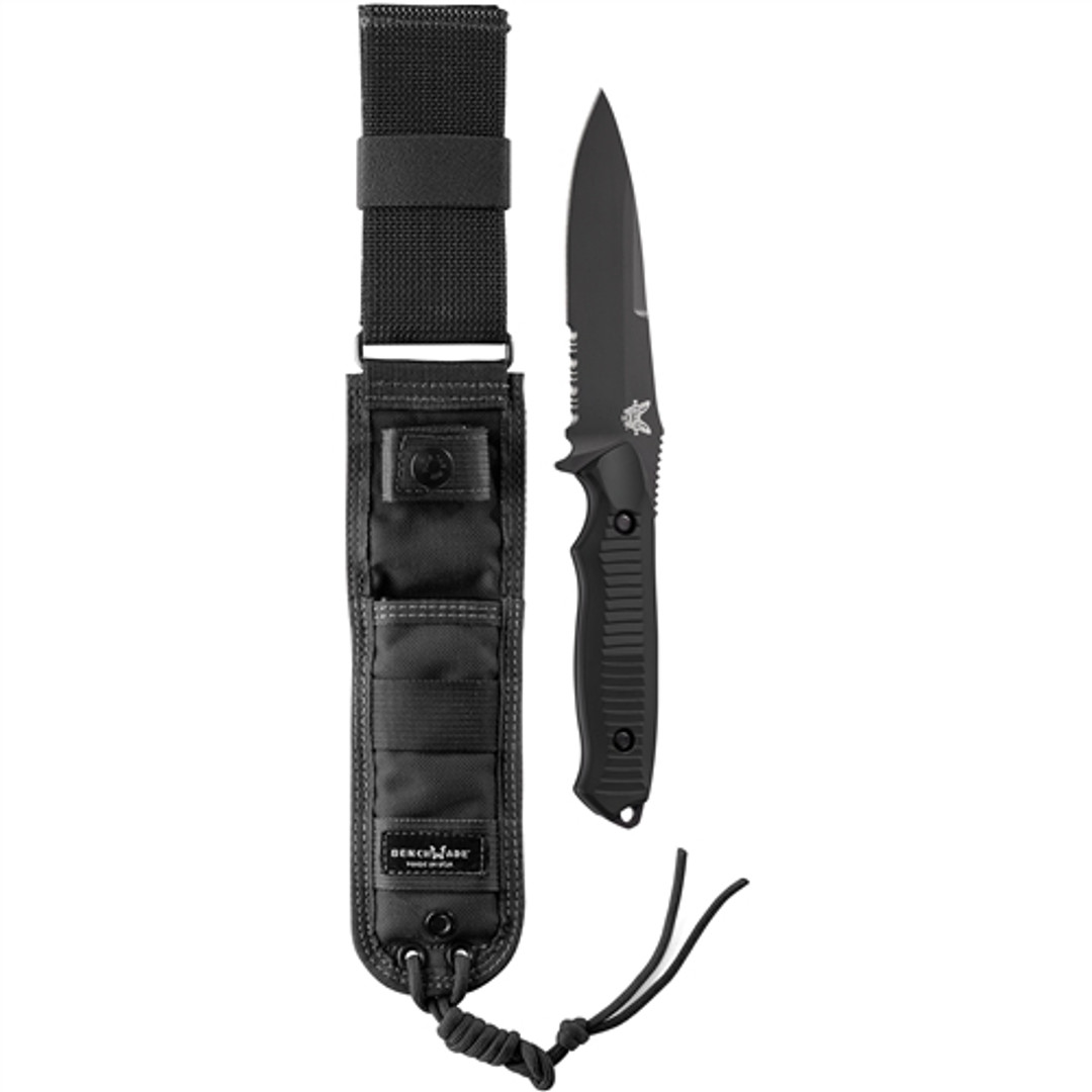 Benchmade 140SBK Nimravus Fixed Blade Knife, 154CM Black Combo Blade SHEATH VIEW