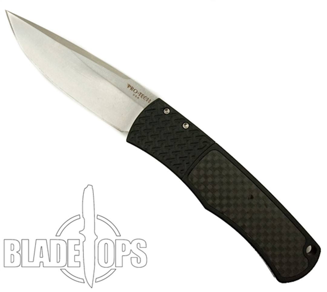 ProTech "Whiskers" Bolster Release Carbon Fiber Auto Knife, Stonewash Plain Blade