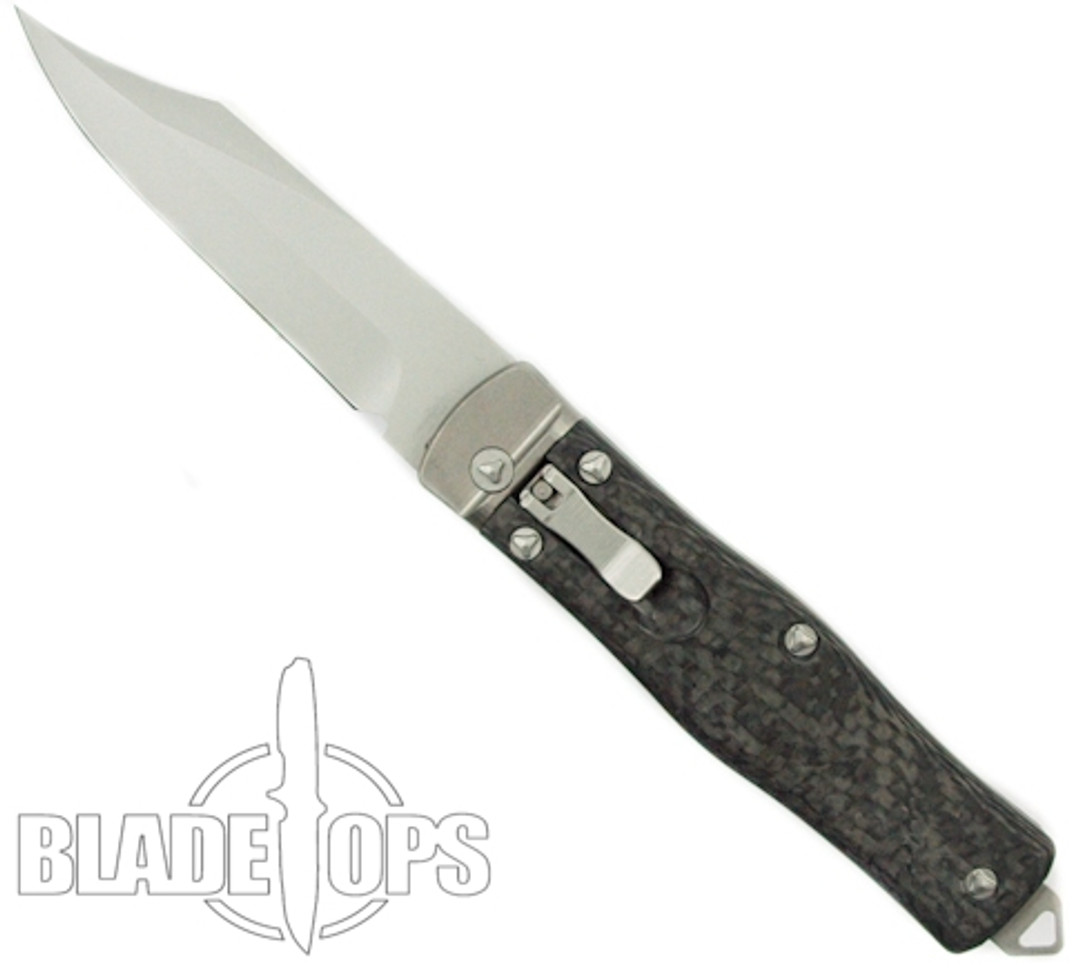 Microtech Carbon Fiber OSS Cobra Knife, Auto Lever Lock, Bowie Bead Blast Blade, 137-7