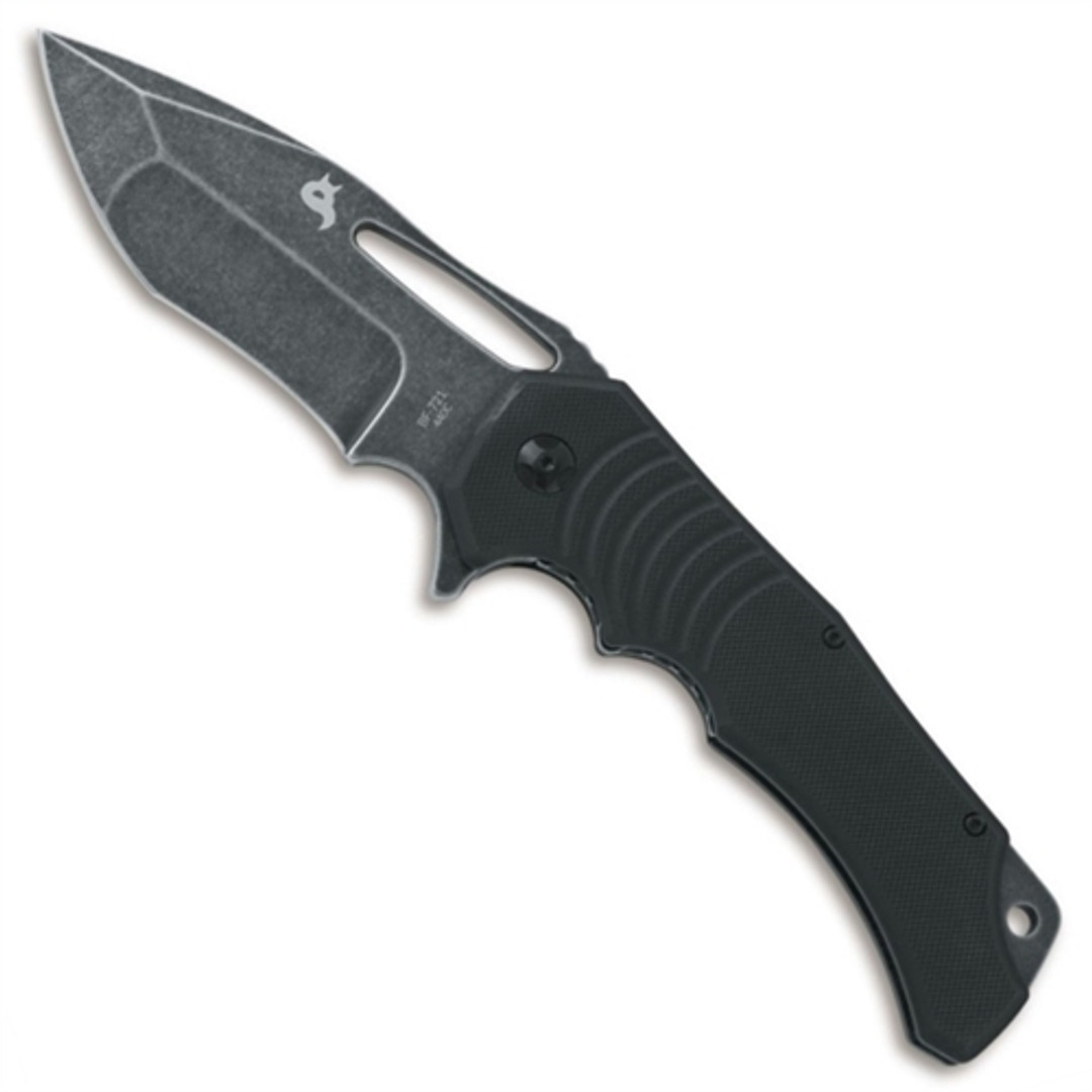 BlackFox Knives BF-721 Hugin Flipper Knife, Black/Stonewash Blade