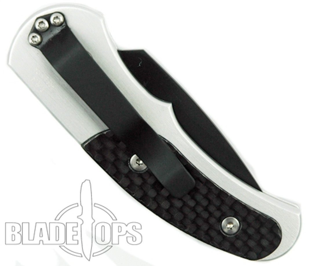 Pro-Tech J4 Runt Cali-Legal Auto Knife, Silver Handle Carbon Fiber Inlay, Black Blade, PT4400BT