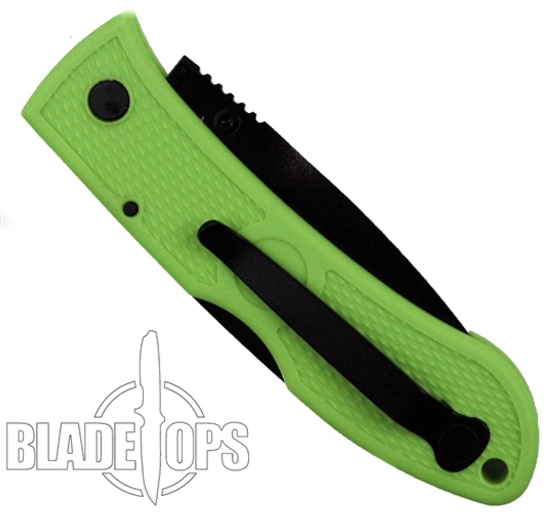 KA-BAR Mini Dozier Zombie Green Folding Hunter Knife, Black Plain Blade