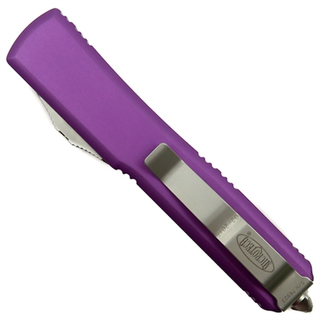 Microtech 123-10CCVI Violet Contoured Ultratech T/E OTF Auto Knife, Stonewash Blade REAR VIEW