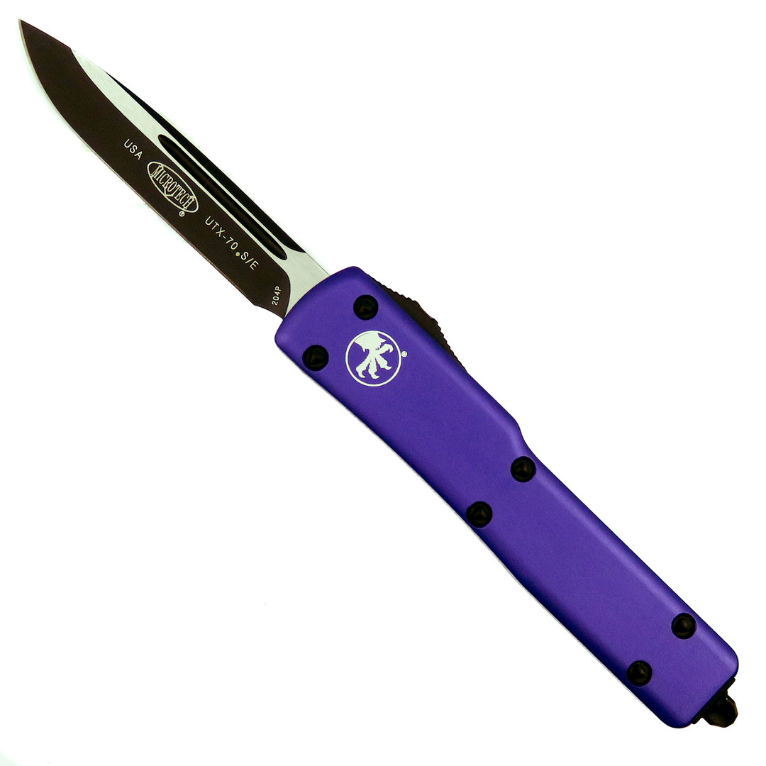 Microtech Purple UTX70 OTF Knife, Drop Point Black Tactical