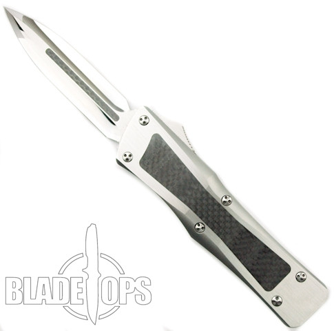 Microtech Custom Stainless Steel Combat Troodon OTF Knife, Carbon Fiber Insert High Polish Blade