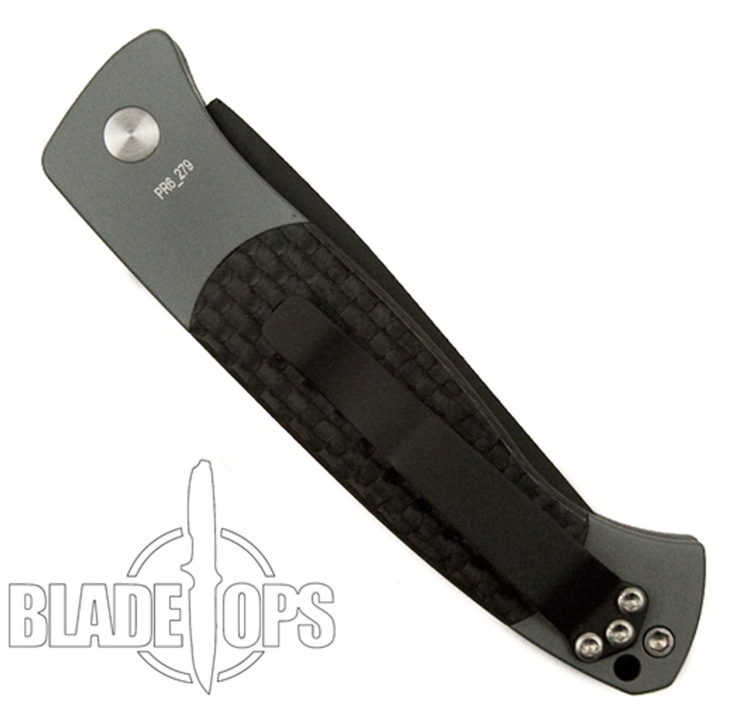 Pro-Tech Brend 2 Auto, Plain Black Blade, Grey Handle w/Carbon Fiber Inlay