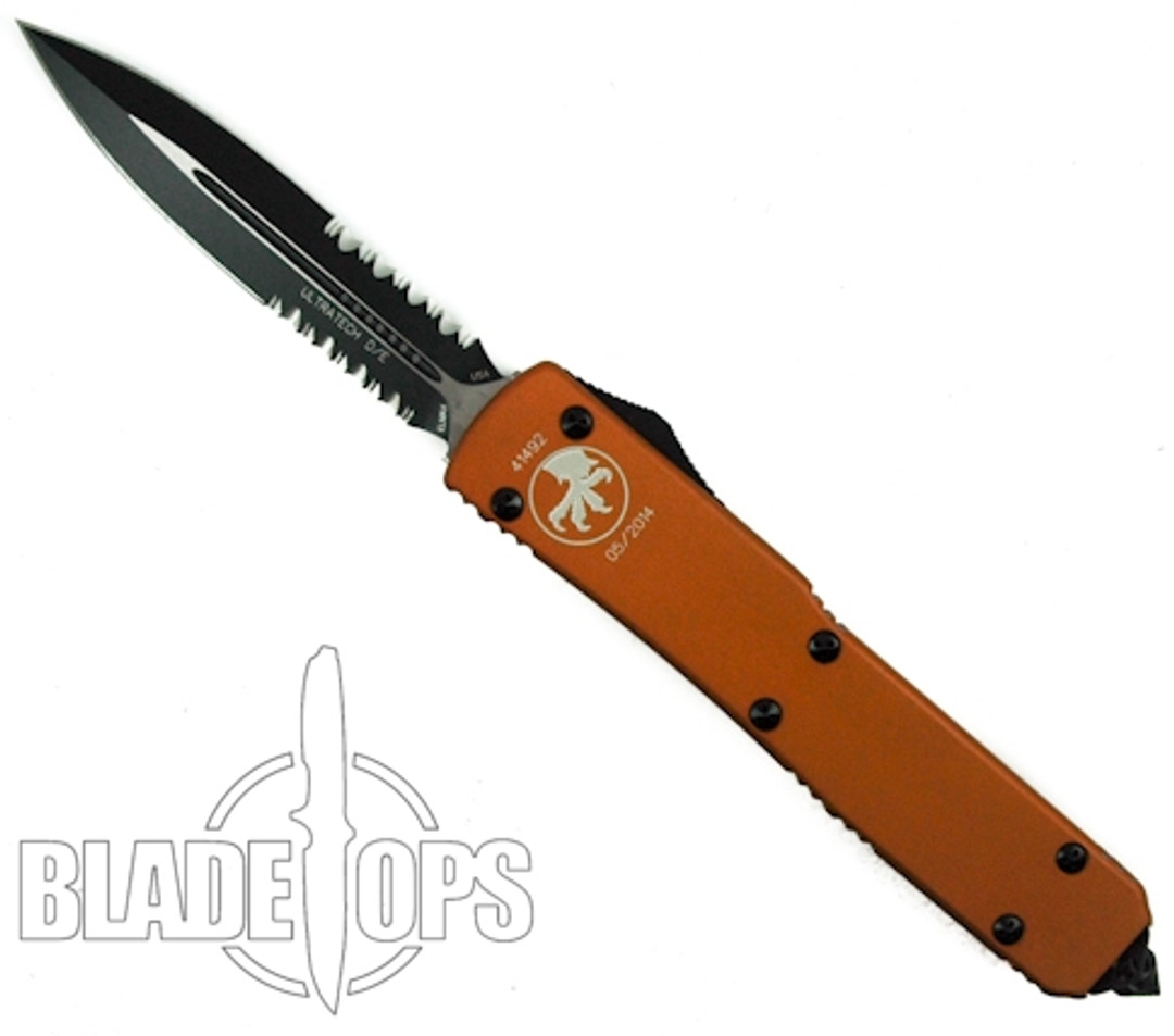 Microtech Ultratech Orange OTF, Part Serrated Black Dagger Blade