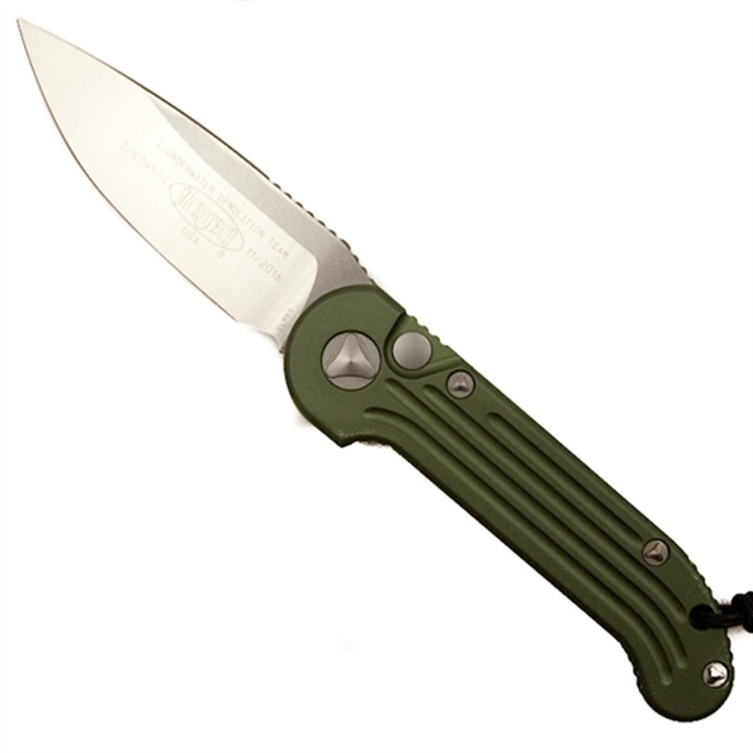 Microtech 135-4OD OD Green LUDT Auto Knife, Satin Blade FRONT VIEW